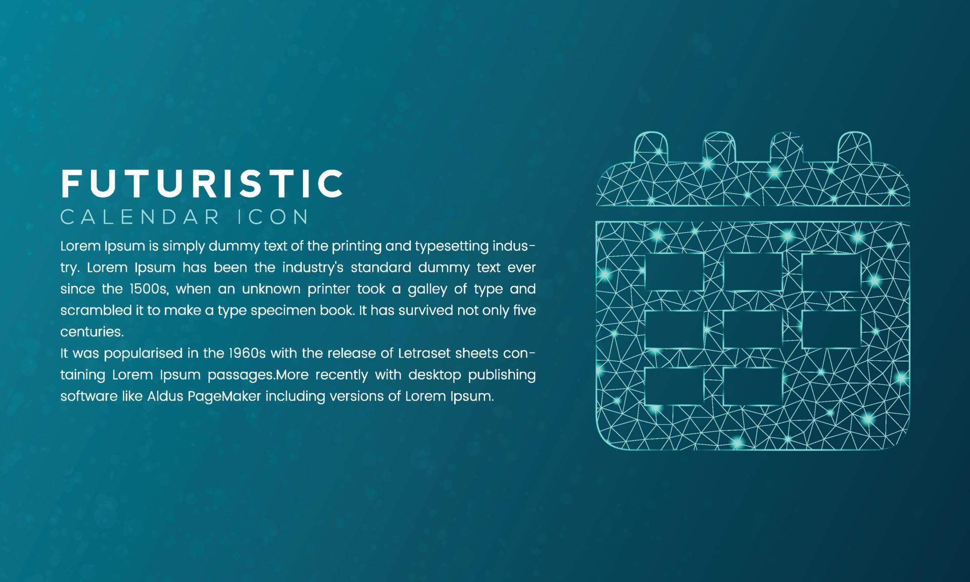 Blue futuristic calendar icon concept with polygon node connected dots