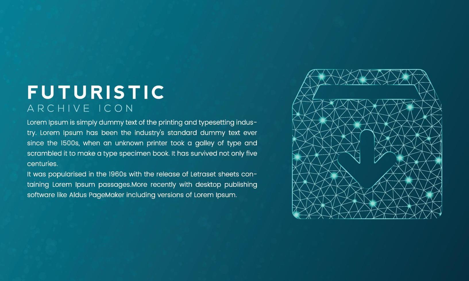 Blue futuristic archive icon concept with polygon node connected dots and neon effect vector