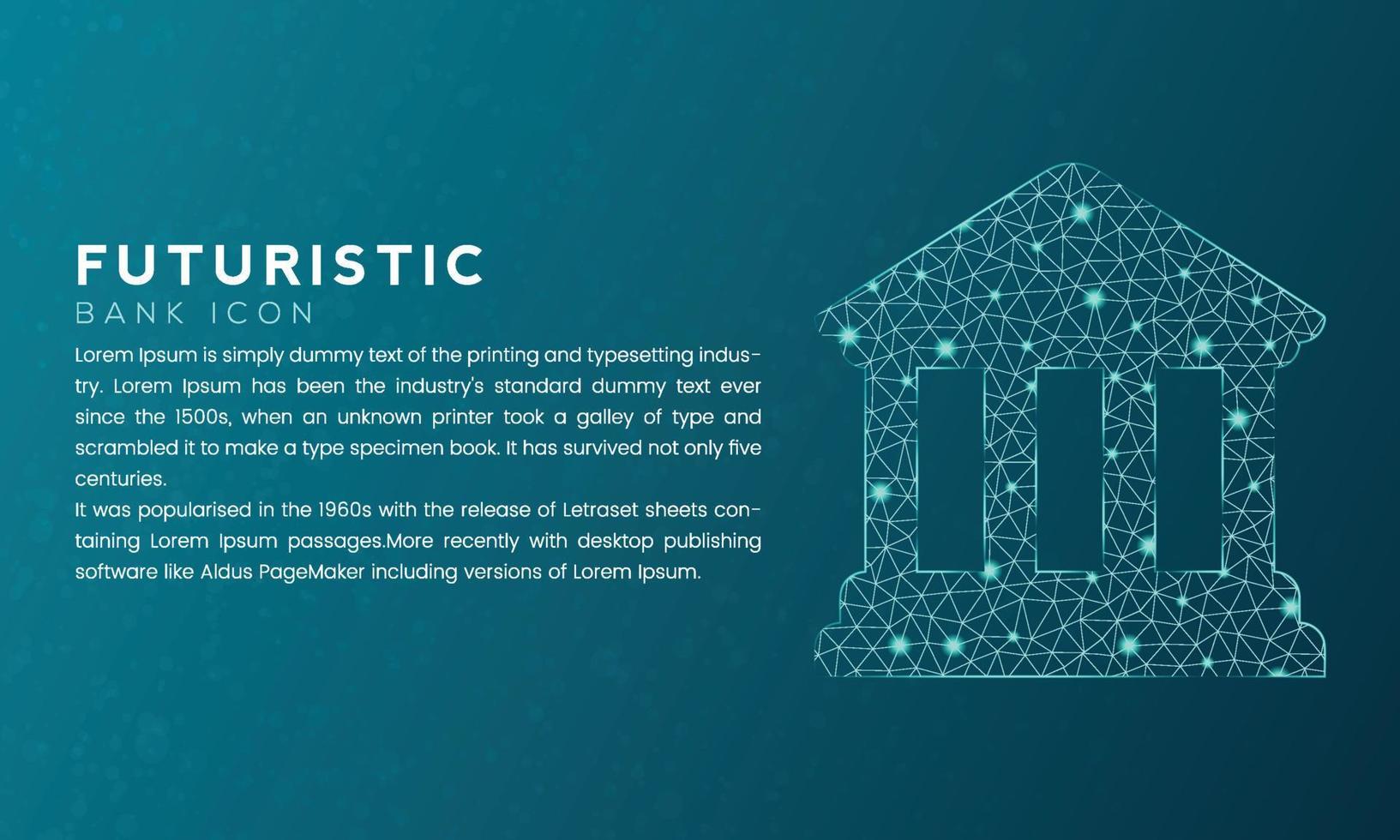 concepto de icono de banco futurista azul con puntos conectados de nodo de polígono y efecto de neón vector