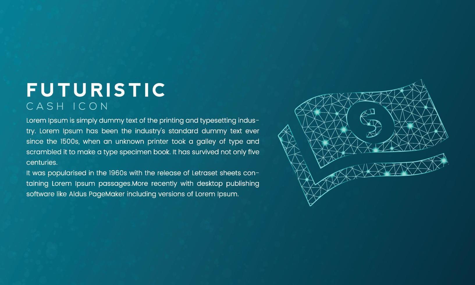 Blue futuristic cash icon concept with polygon node connected dots and neon effect vector