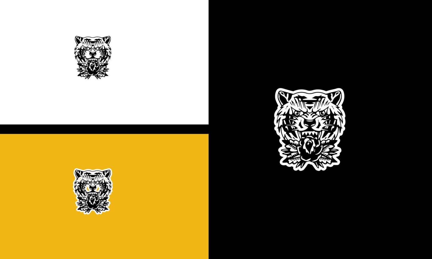 diseño de contorno de vector de cabeza de tigre y flores