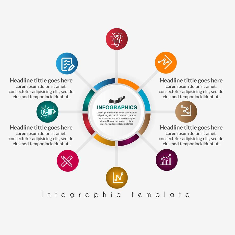 diseño de plantilla de infografía empresarial. infografía de diagrama de círculo realista. visualización de datos de informes anuales de negocios modernos. elemento de presentación de infografía de línea de tiempo plana. vector