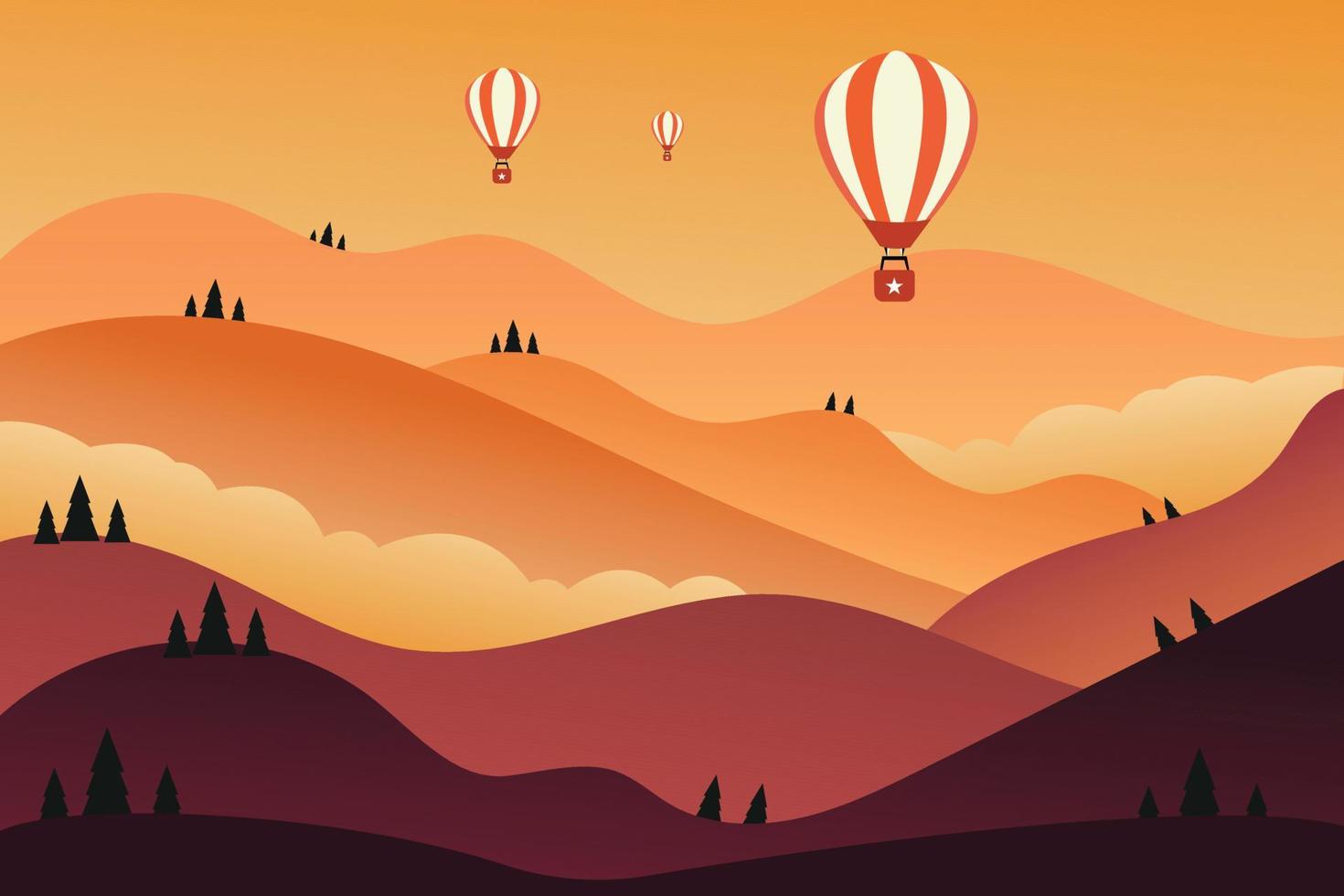 ilustración de montaña con globos aerostáticos vector