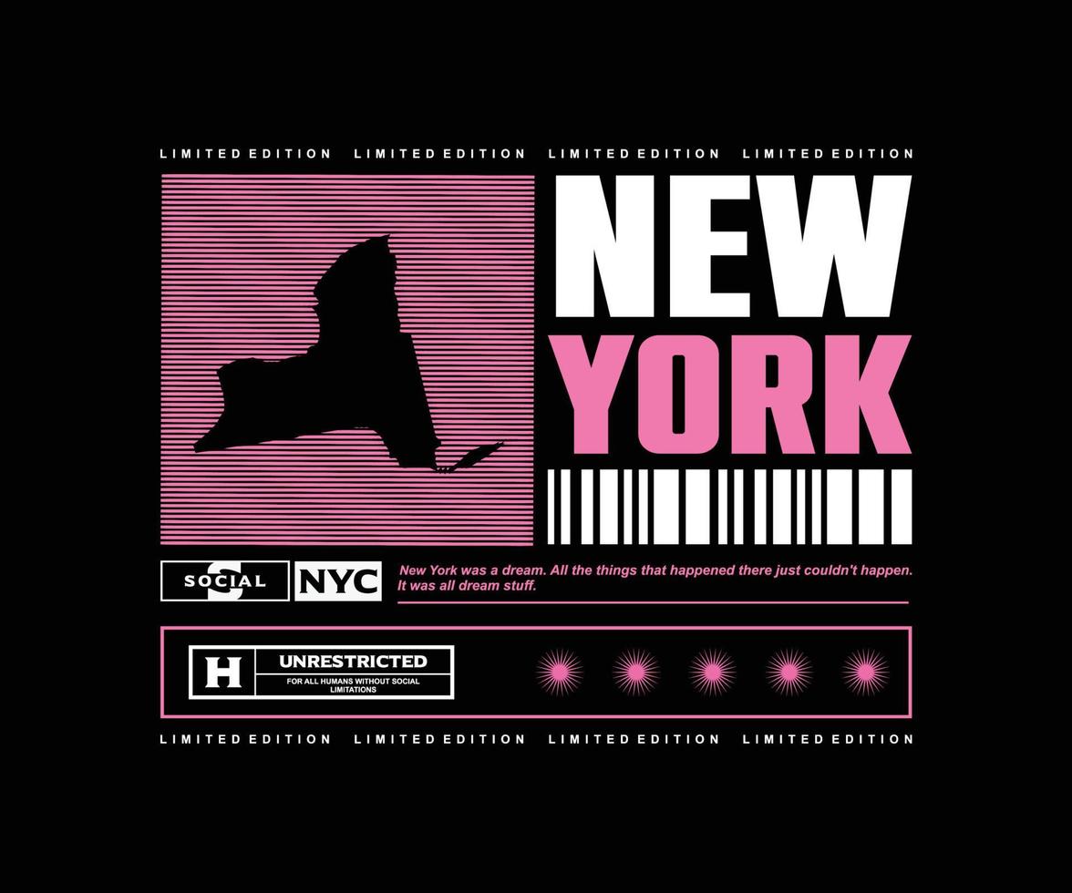 ilustración estética del diseño de camisetas de streetwear de nueva york, gráfico vectorial, afiche tipográfico o camisetas street wear y estilo urbano vector