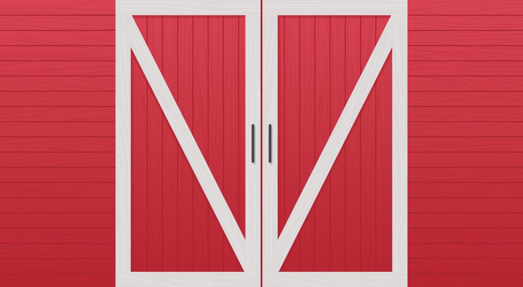 vista frontal de la puerta de granero de madera roja y edificio de almacén de granja concepto de dibujos animados ilustración vectorial plana horizontal. vector