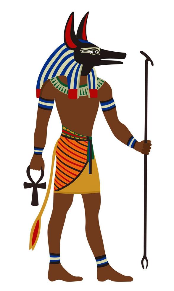 antiguo Egipto. anubis, dios de la muerte y el inframundo. hombre con cabeza negra de perro salvaje. ilustración vectorial vector