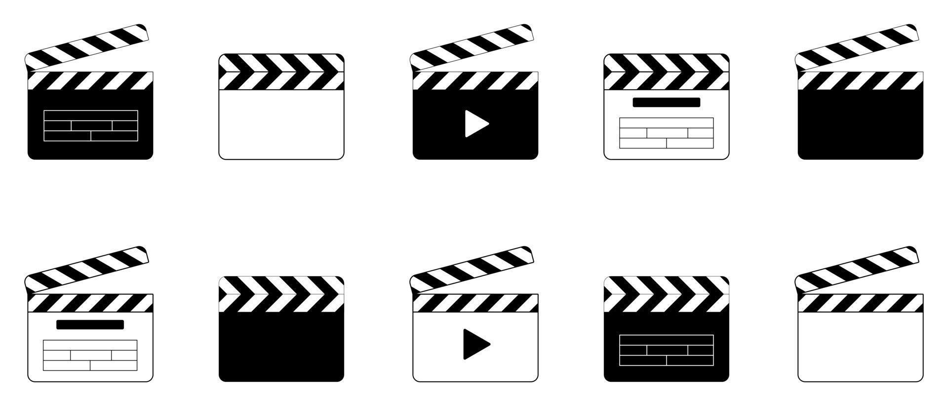 Movie Clapper board icon set. Open and closed clapper. Vector illustration