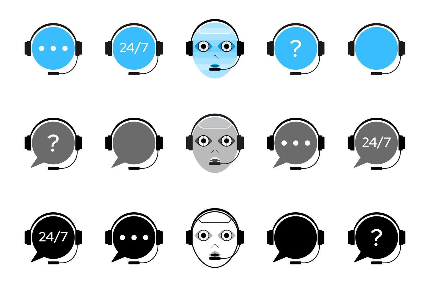 Icon set of support service chat bot. Call center Robot Online help customer assistant support symbol. vector illustration