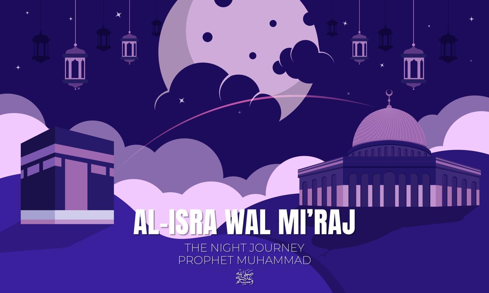 Isra Miraj Islamic Day flat cartoon background vector