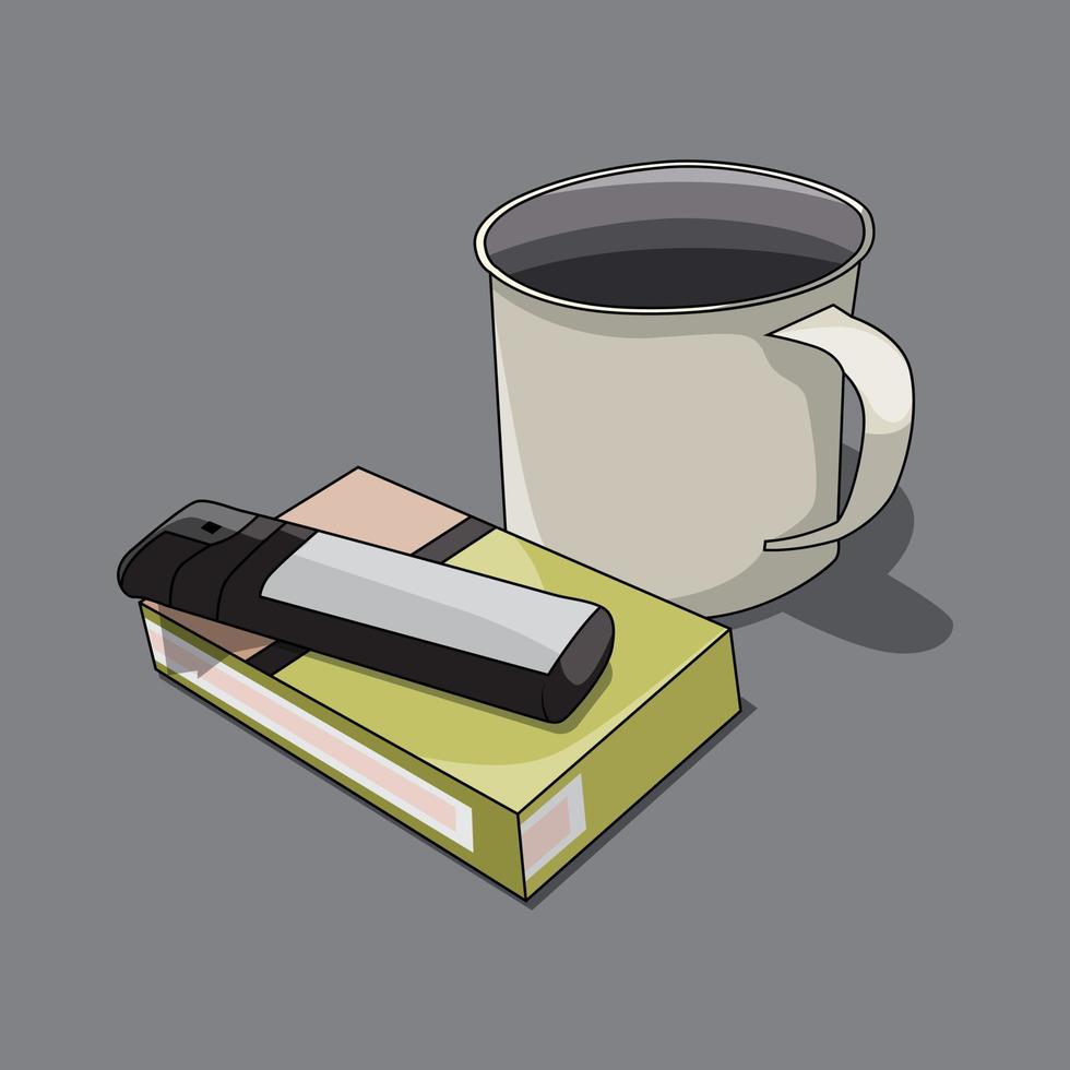 Illustration of cup of coffee and pack of cigarettes vector
