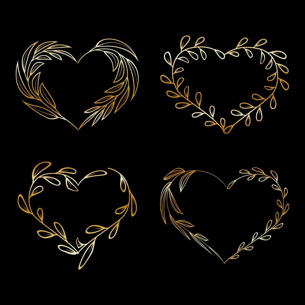 Collection of love shaped floral golden frames vector