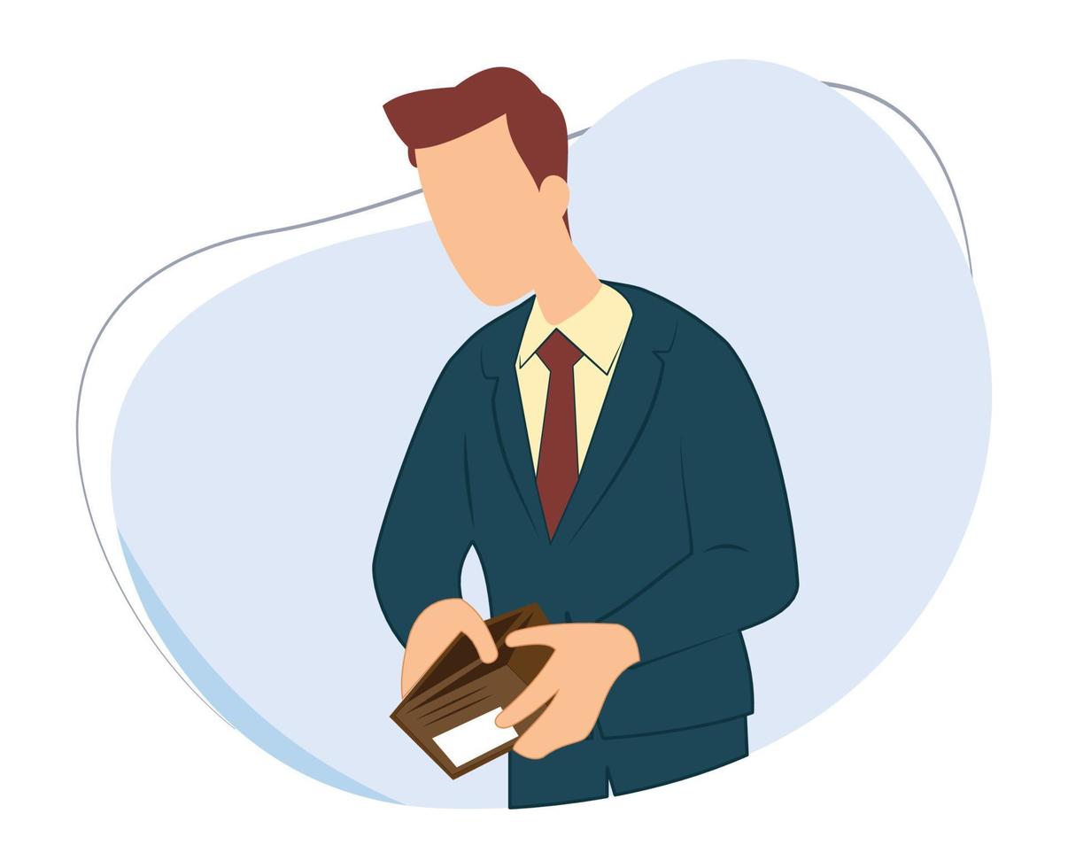 cartoon vector businessman showing his empty wallet