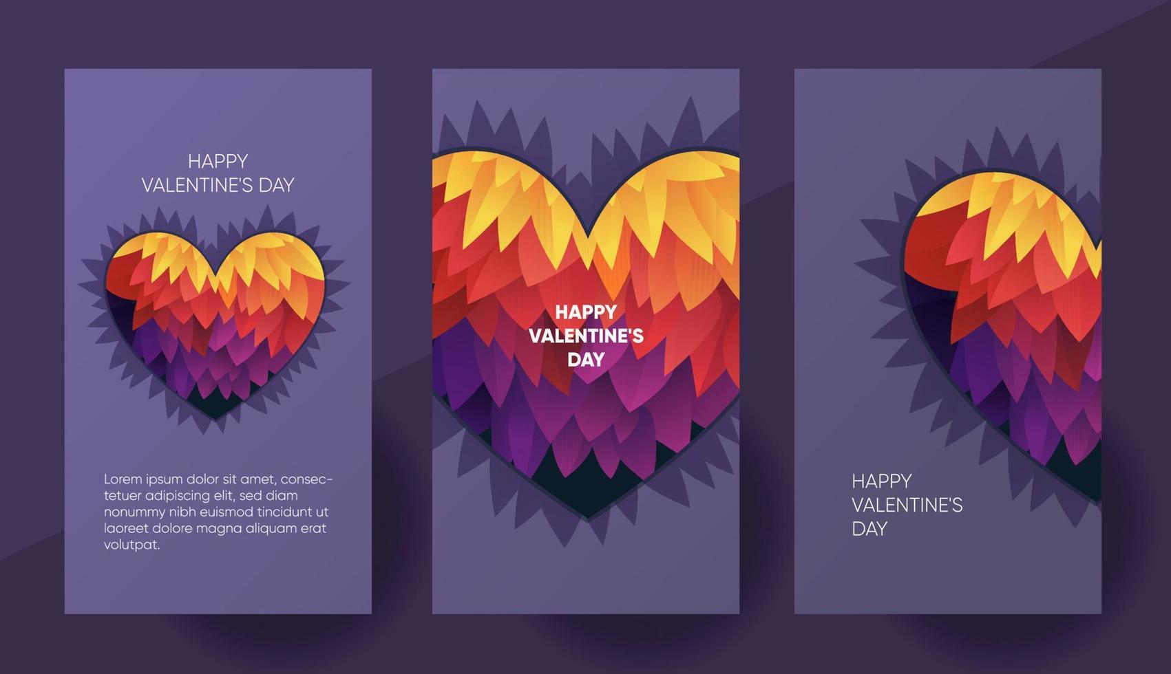 Happy Valentines day vector banner, social media stories template with a beautiful colorful heart.