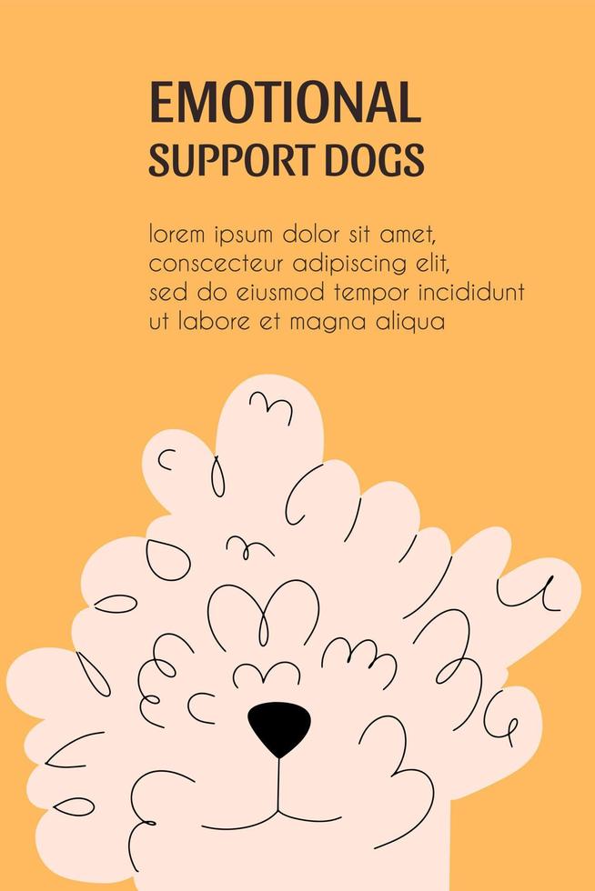 Template with a dog for a veterinary clinic, an emotional support service  animal. Vector illustration in a flat style.