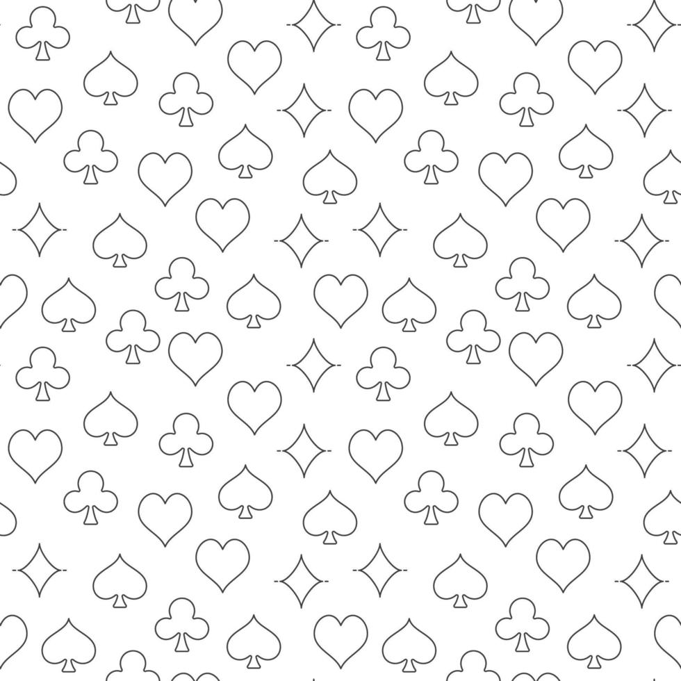 Vector Playing Card Suits Linear Seamless Pattern - Poker Background