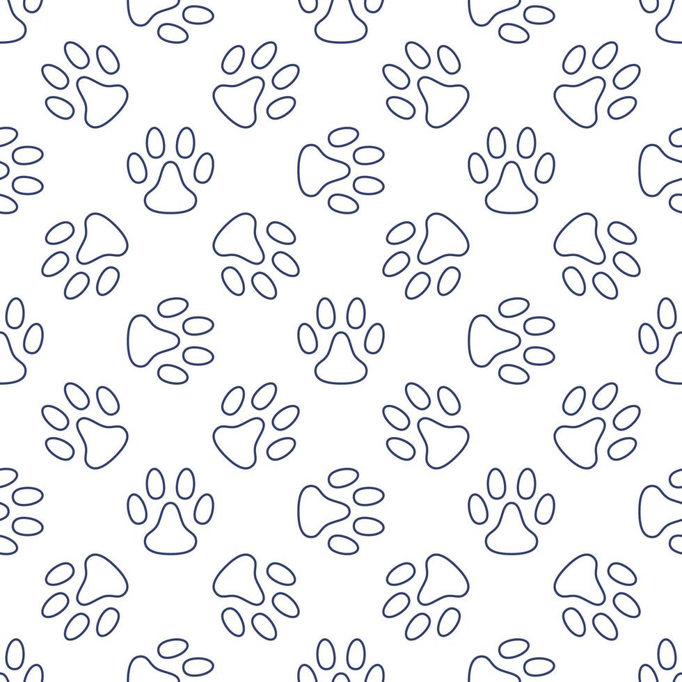 Pet Footprints geometric seamless outline background - vector Animal Paw Prints pattern