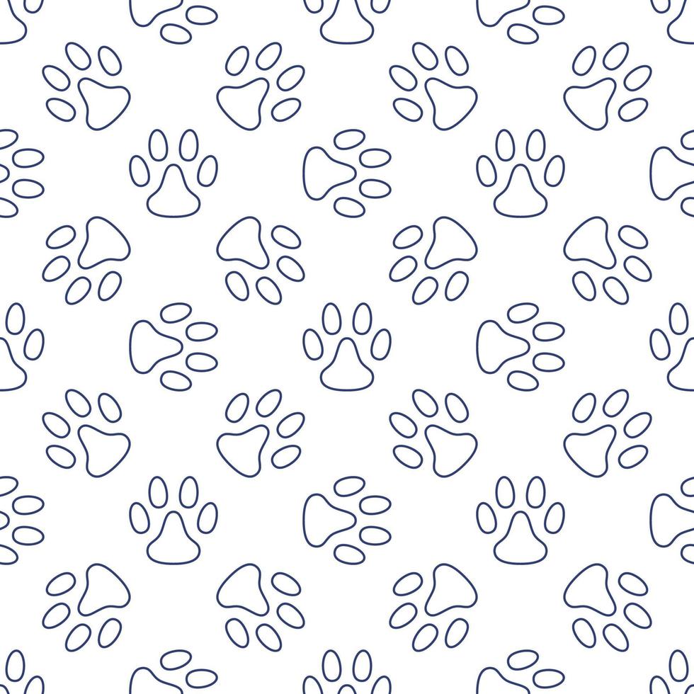 Pet Footprints geometric seamless outline background - vector Animal Paw Prints pattern