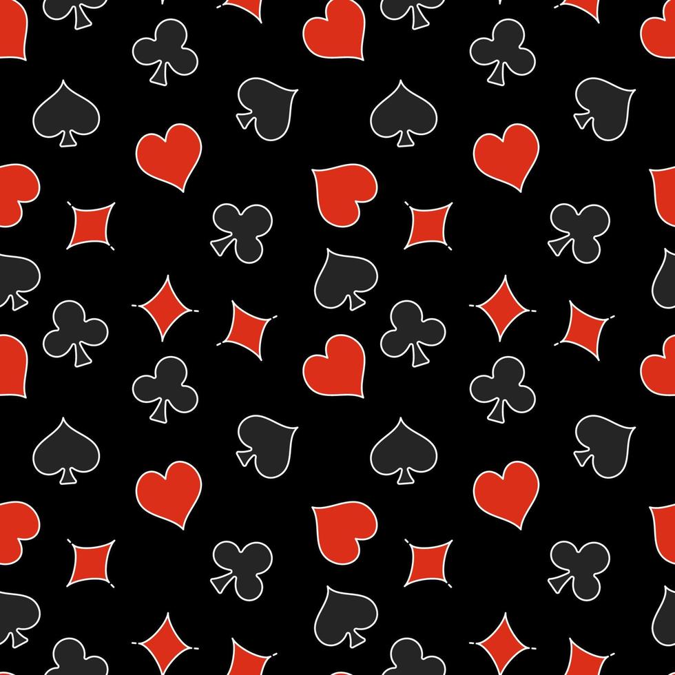 patrón de póquer impecable con símbolos de colores de corazones, tréboles, picas y diamantes vector