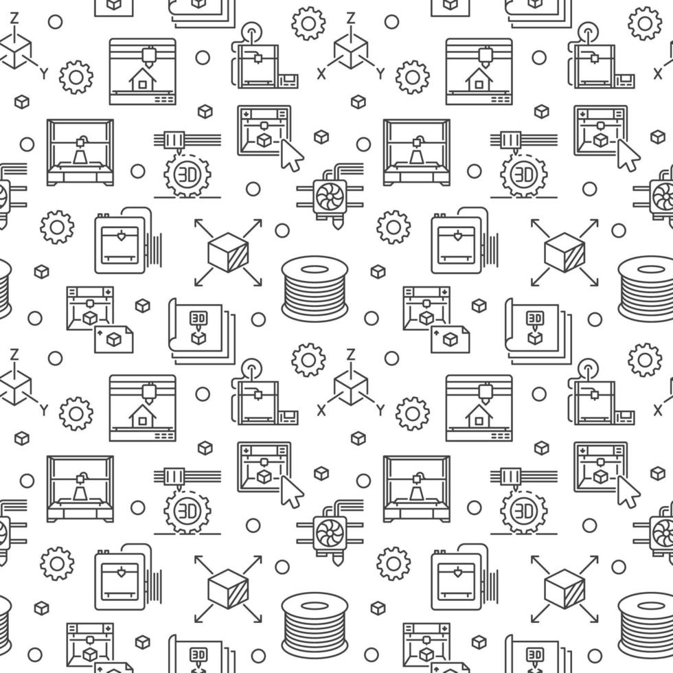 3d Printing vector outline seamless pattern. Additive Manufacturing background