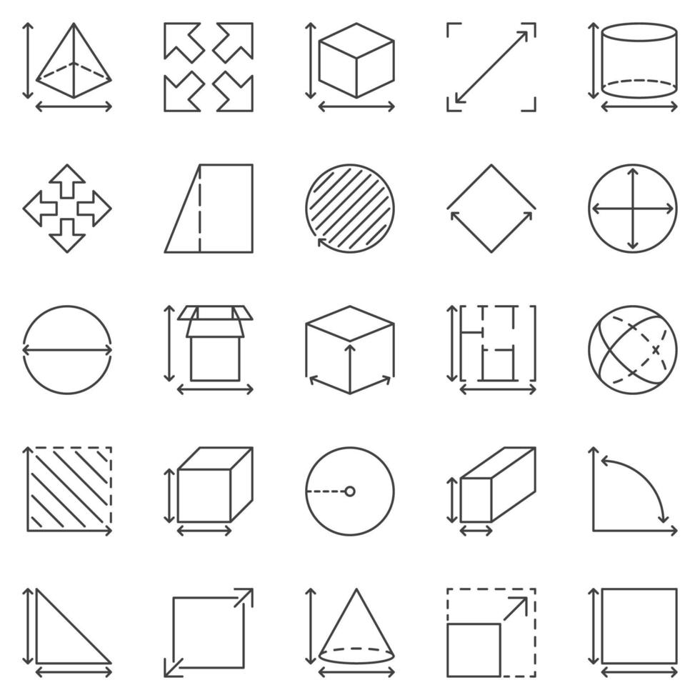 Dimension and Size outline icons set. Perimeter and Measuring concept symbols vector