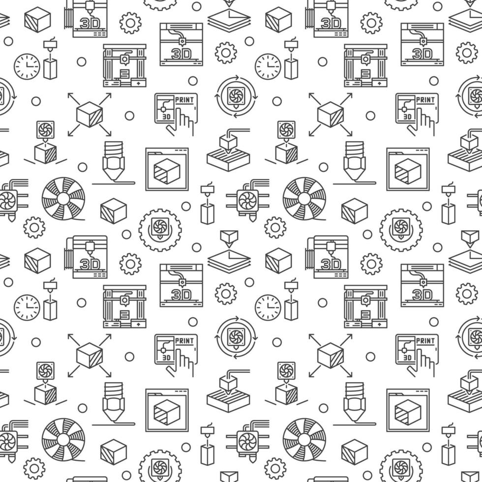 3d Printing vector Additive Technology concept seamless pattern in thin line style