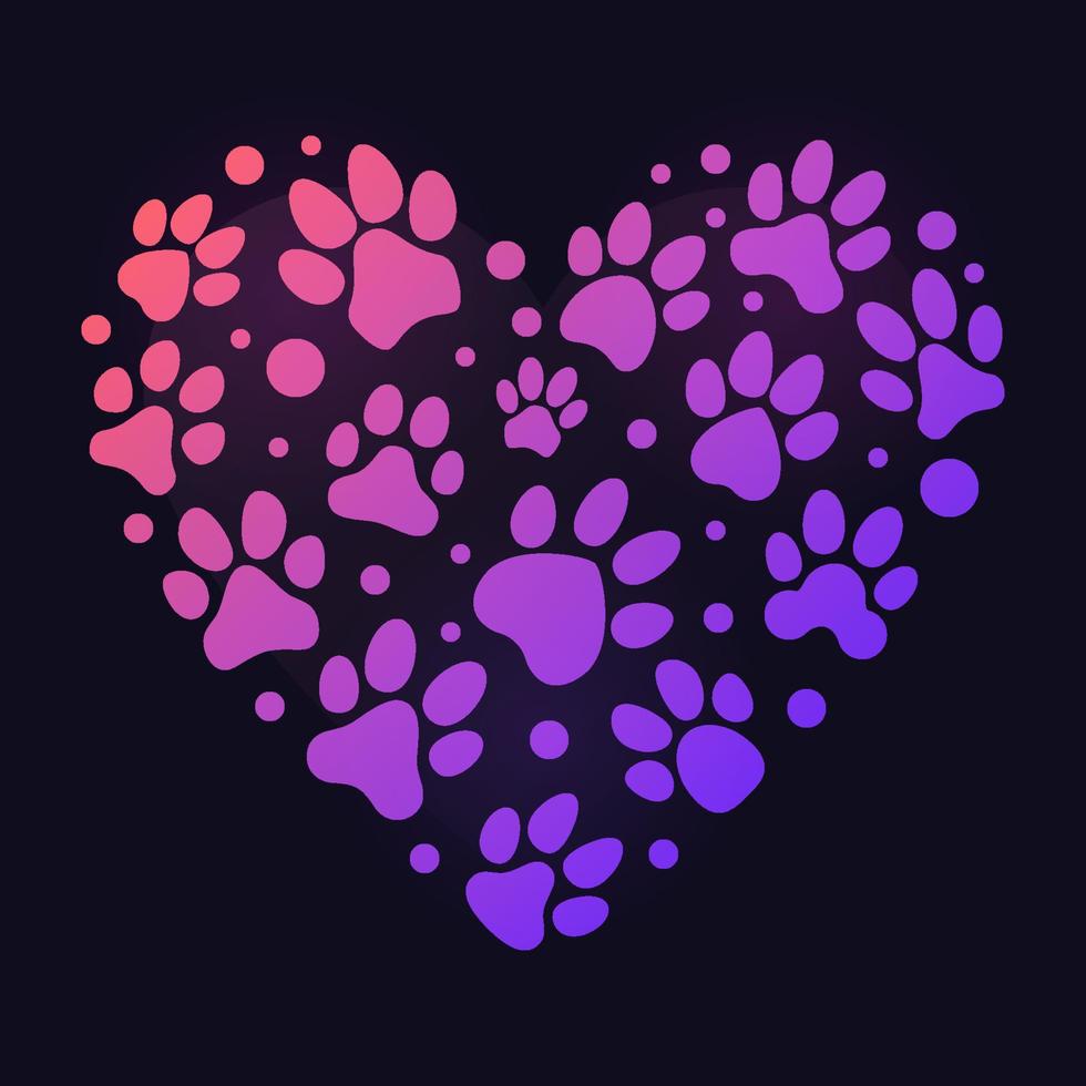 huella animal corazón colorido. la pata del perro del vector imprime la ilustración en forma de corazón