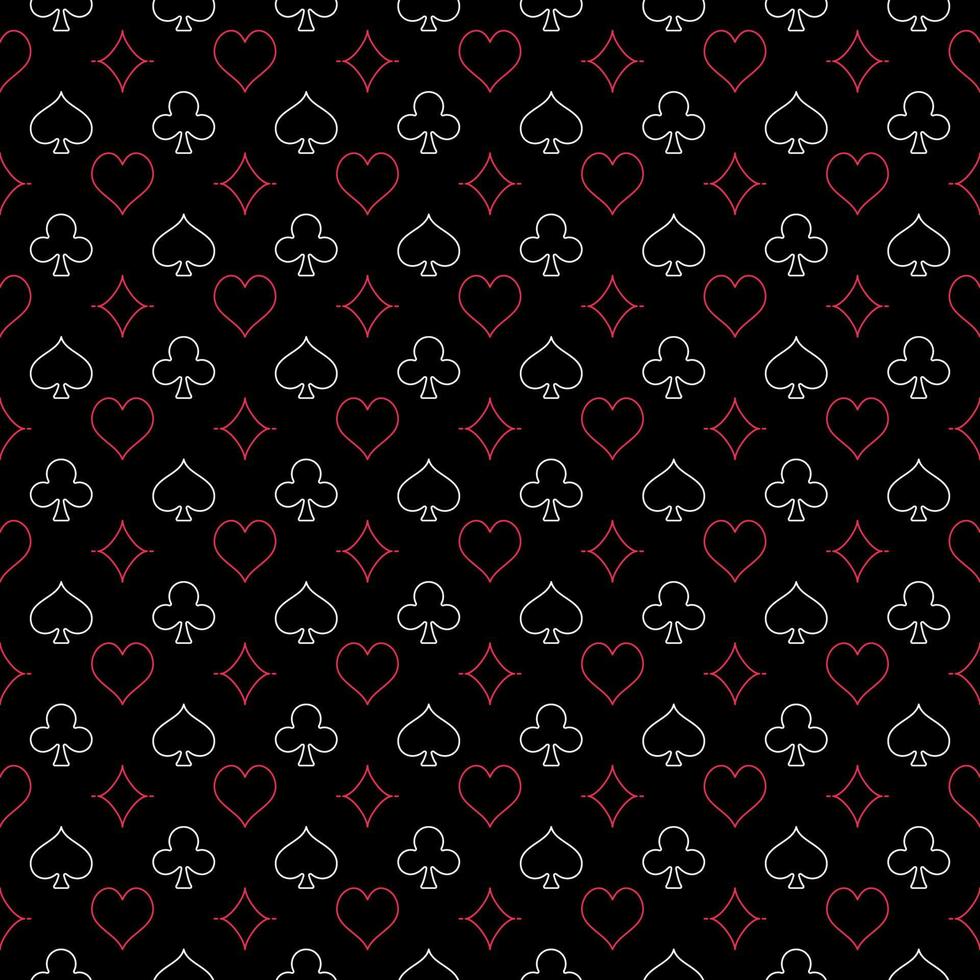 Seamless geometric pattern with playing card suits line symbols - Casino background vector