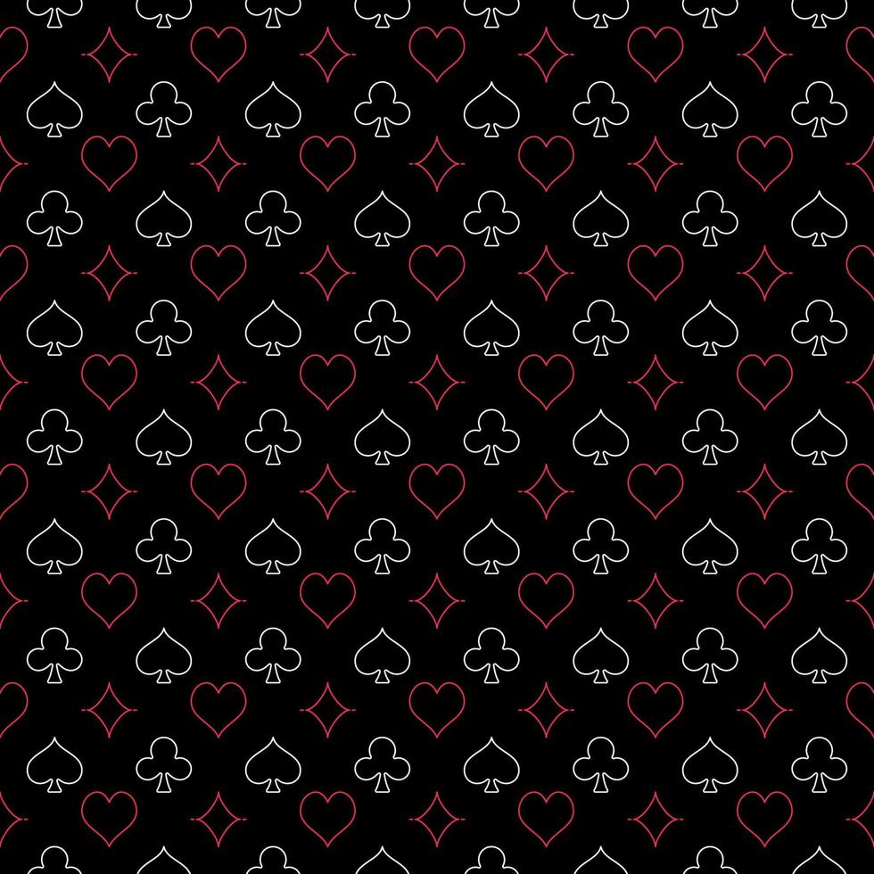 Seamless geometric pattern with playing card suits line symbols - Casino background vector