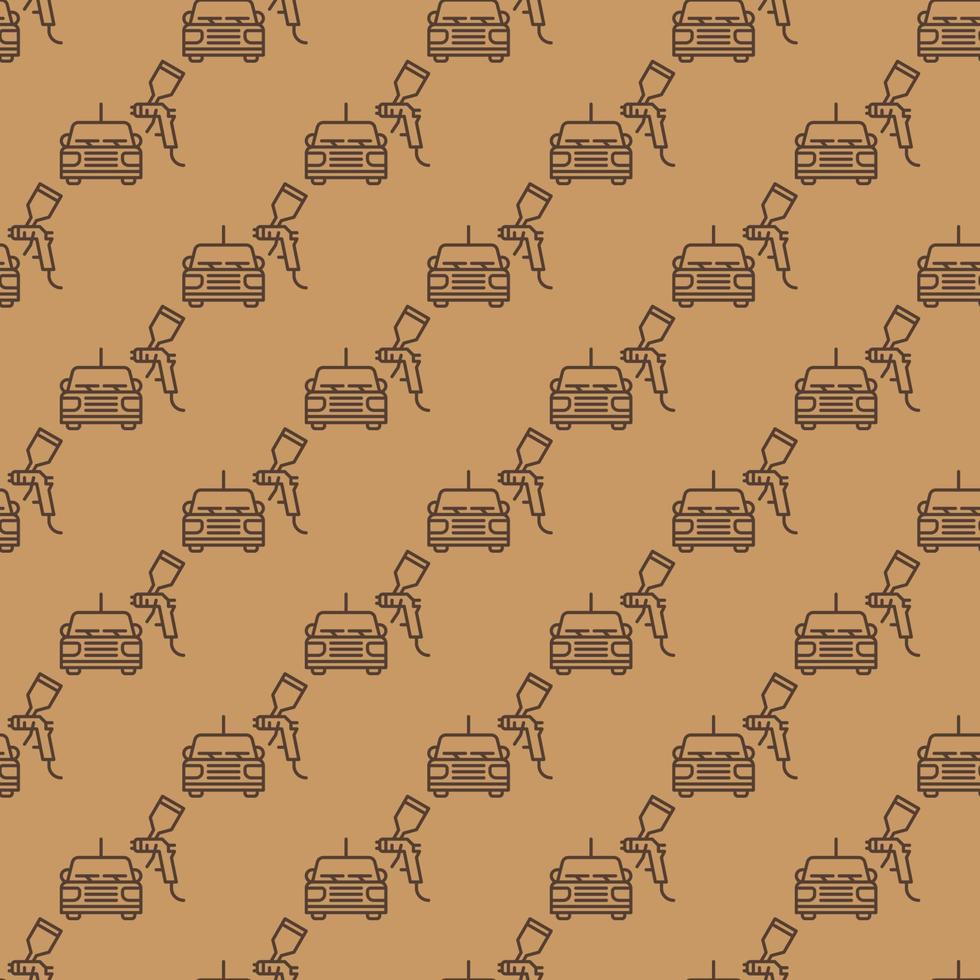 Car and Paint Spray Gun vector brown linear geometric seamless pattern