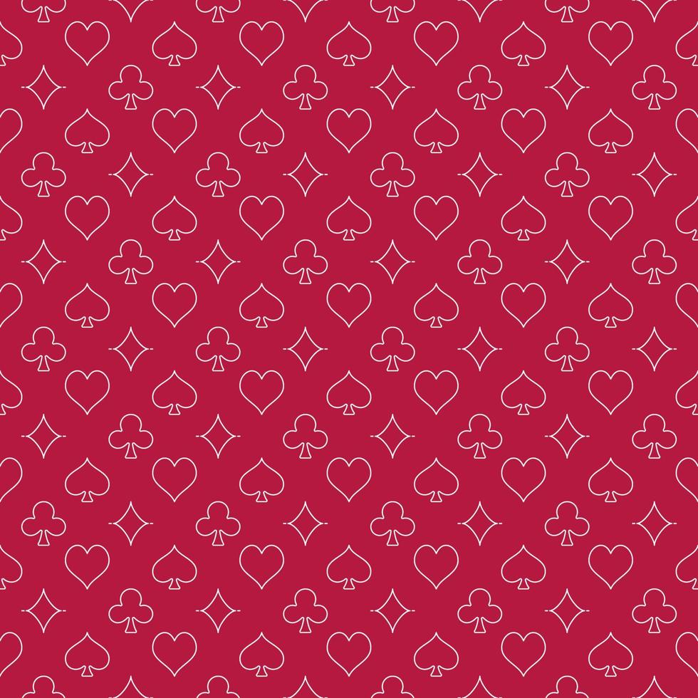 Red Seamless Pattern with Playing Card Suits - vector Poker Games background