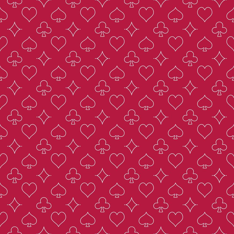 Red Seamless Pattern with Playing Card Suits - vector Poker Games background