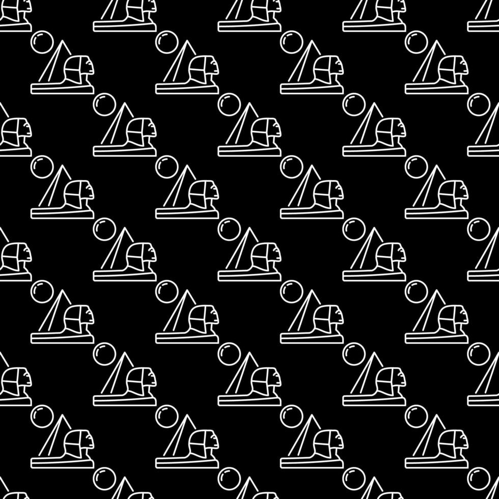 Egyptian Sphinx and Egypt Pyramid vector outline seamless pattern