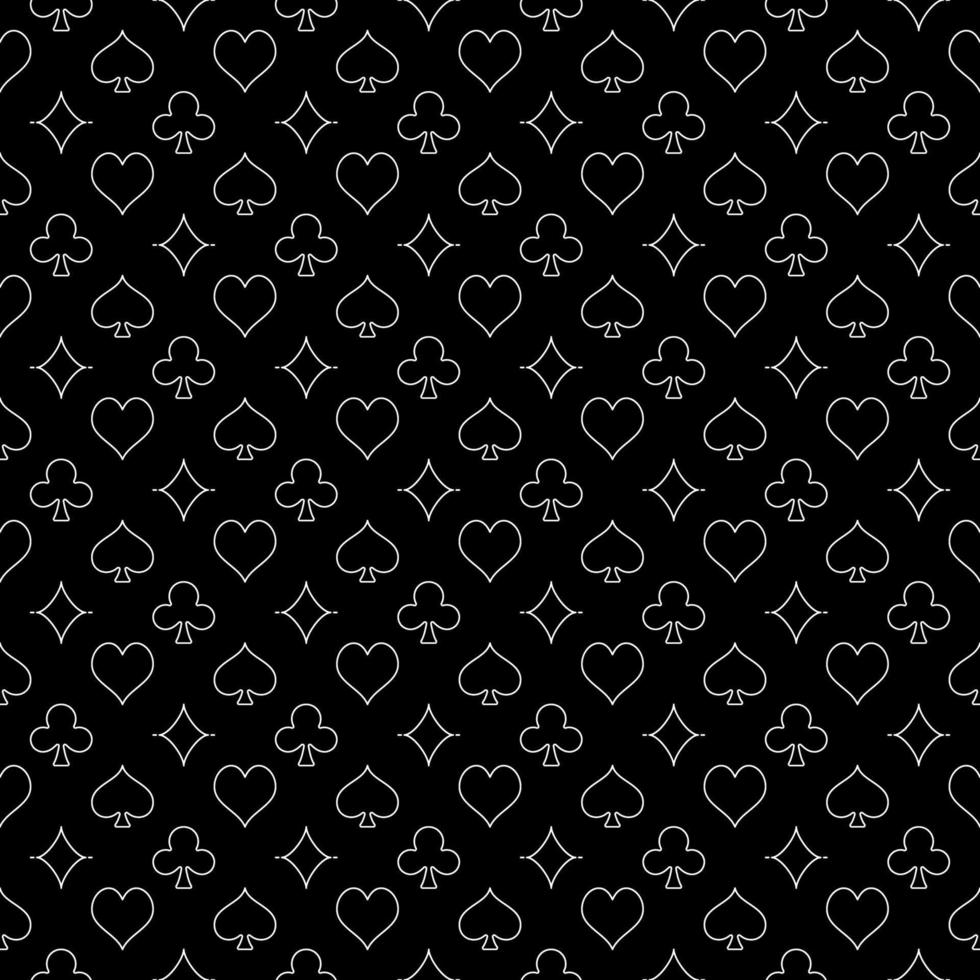 Hearts, Clubs, Spades and Diamonds Seamless Linear Background - Gambling vector Pattern