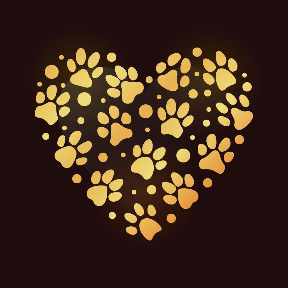 corazón de color con estampado de pata de mascota - amo a mi concepto de gato ilustración vectorial en forma de corazón vector