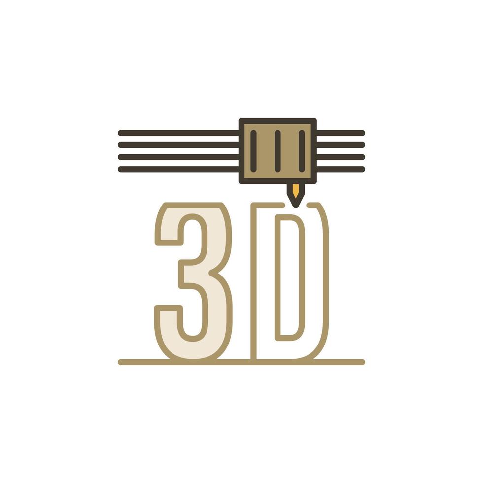Icono de color de prototipo tridimensional de línea delgada de vector de impresión 3d