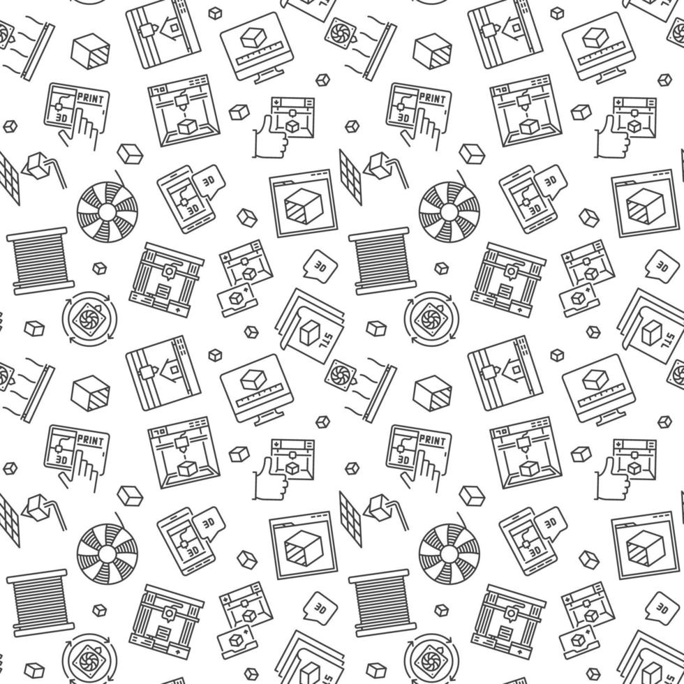 3D Printing Technology concept outline pattern. Vector seamless background
