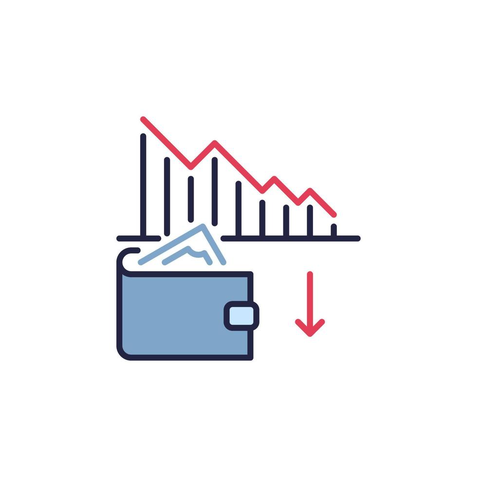Falling Graph with Wallet vector Inflation concept colored icon