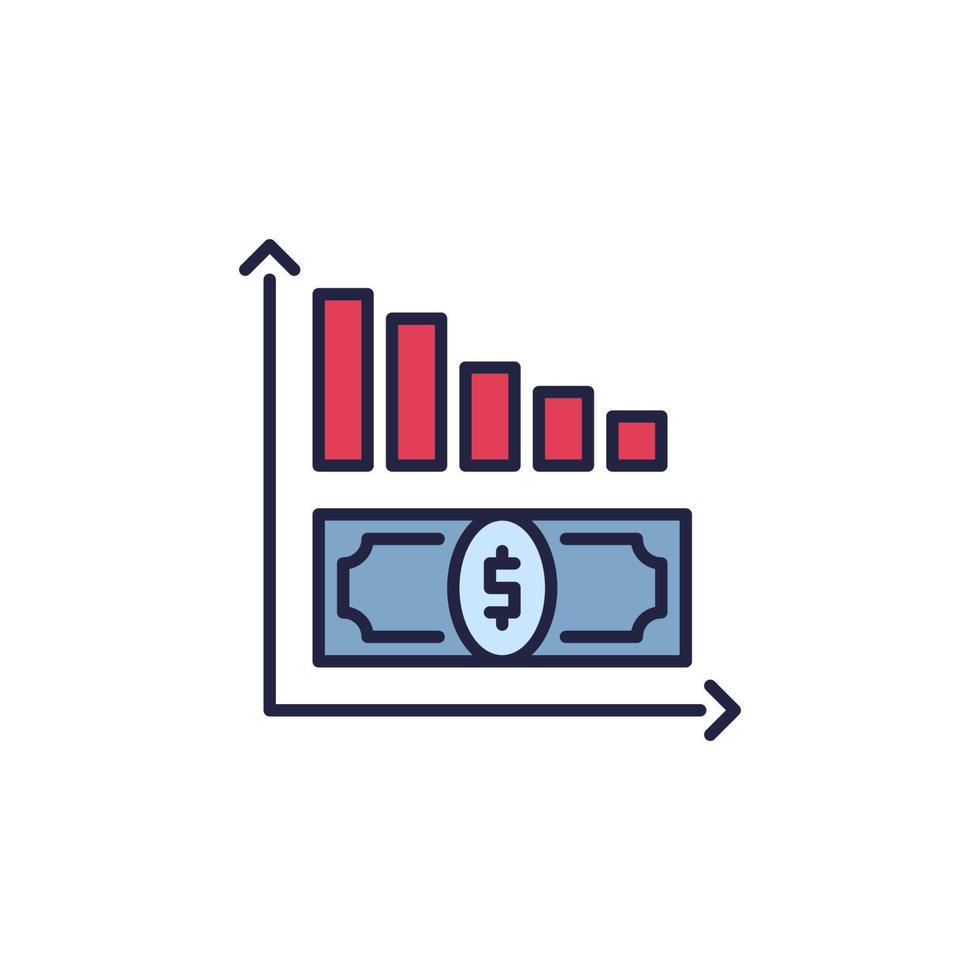 Hyperinflation Graph with Dollar Banknote vector concept colored icon