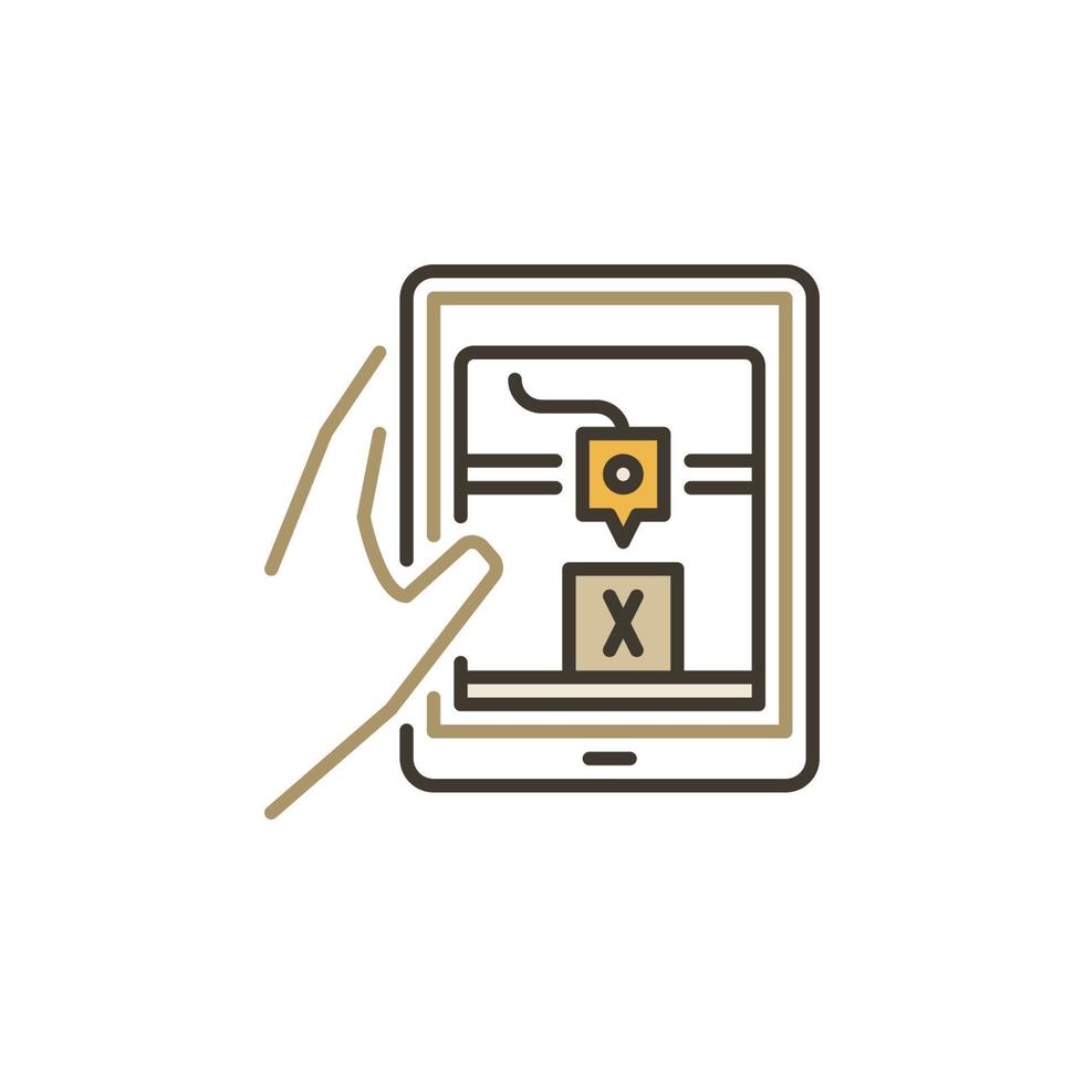Tablet with 3D Printing App vector concept colored icon or symbol