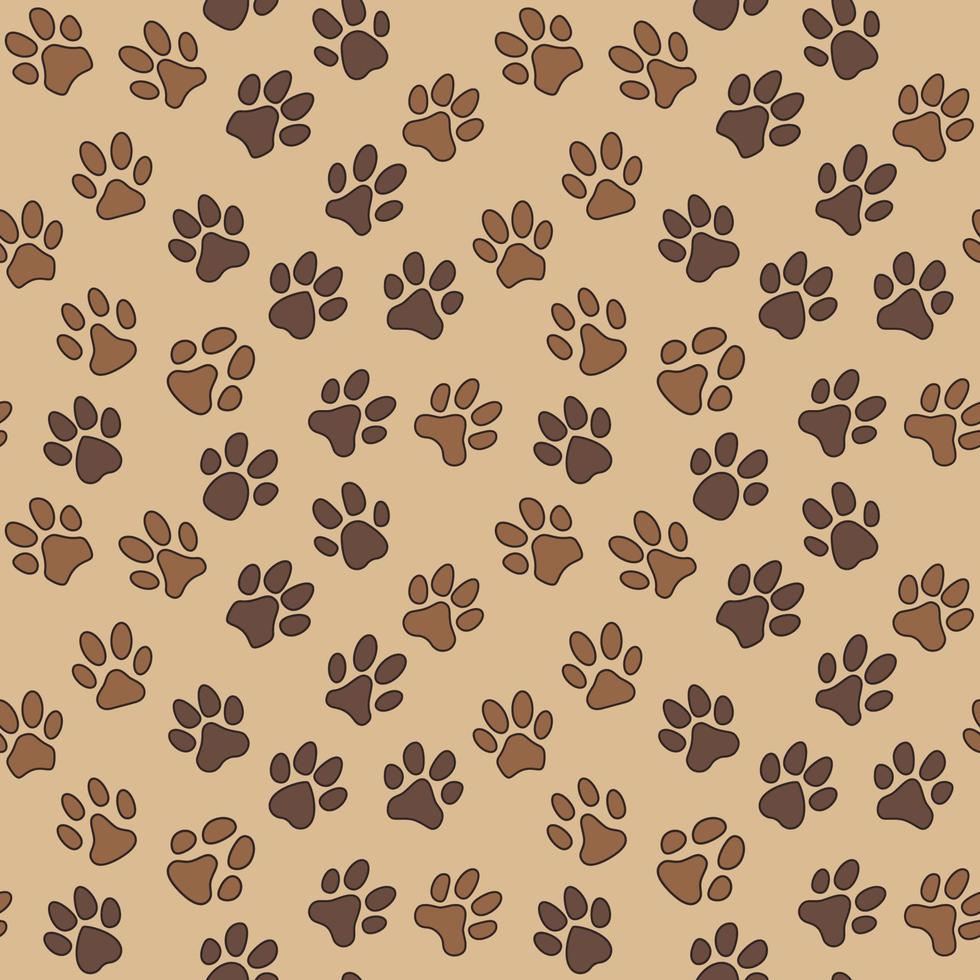 Brown Pattern with Dog or Cat Paw Prints vector seamless background