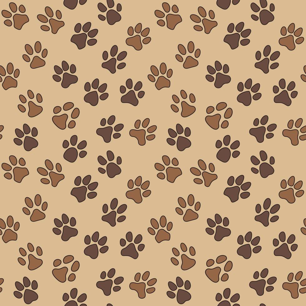 Brown Pattern with Dog or Cat Paw Prints vector seamless background