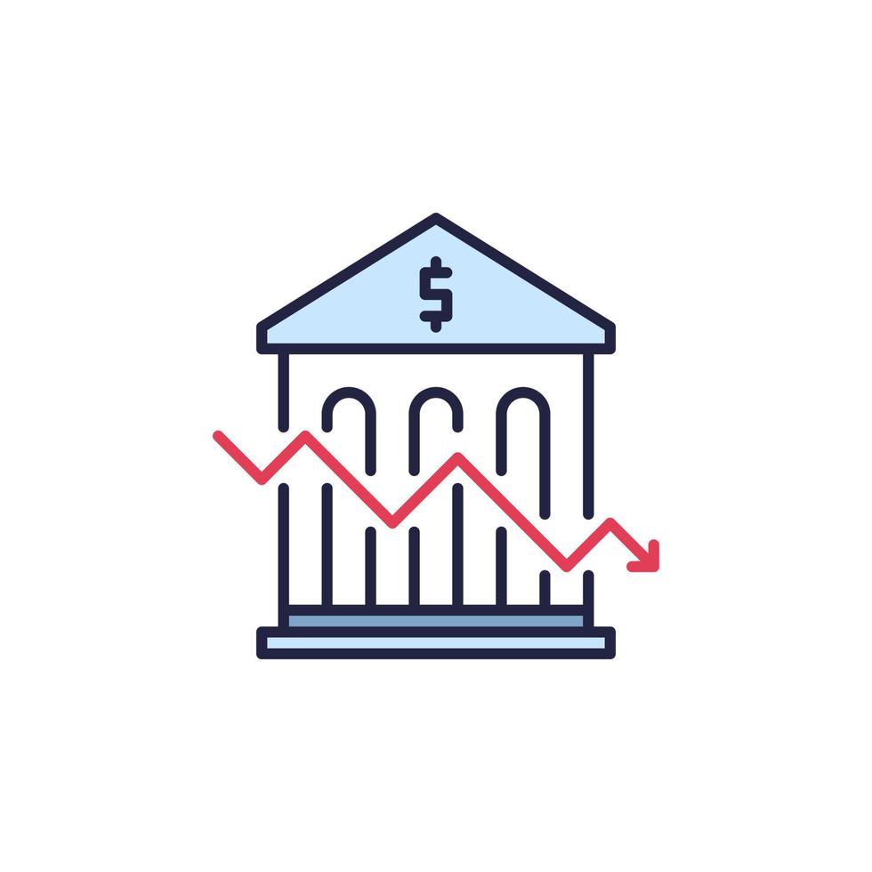 Bank Building with Falling Graph vector Inflation concept colored icon