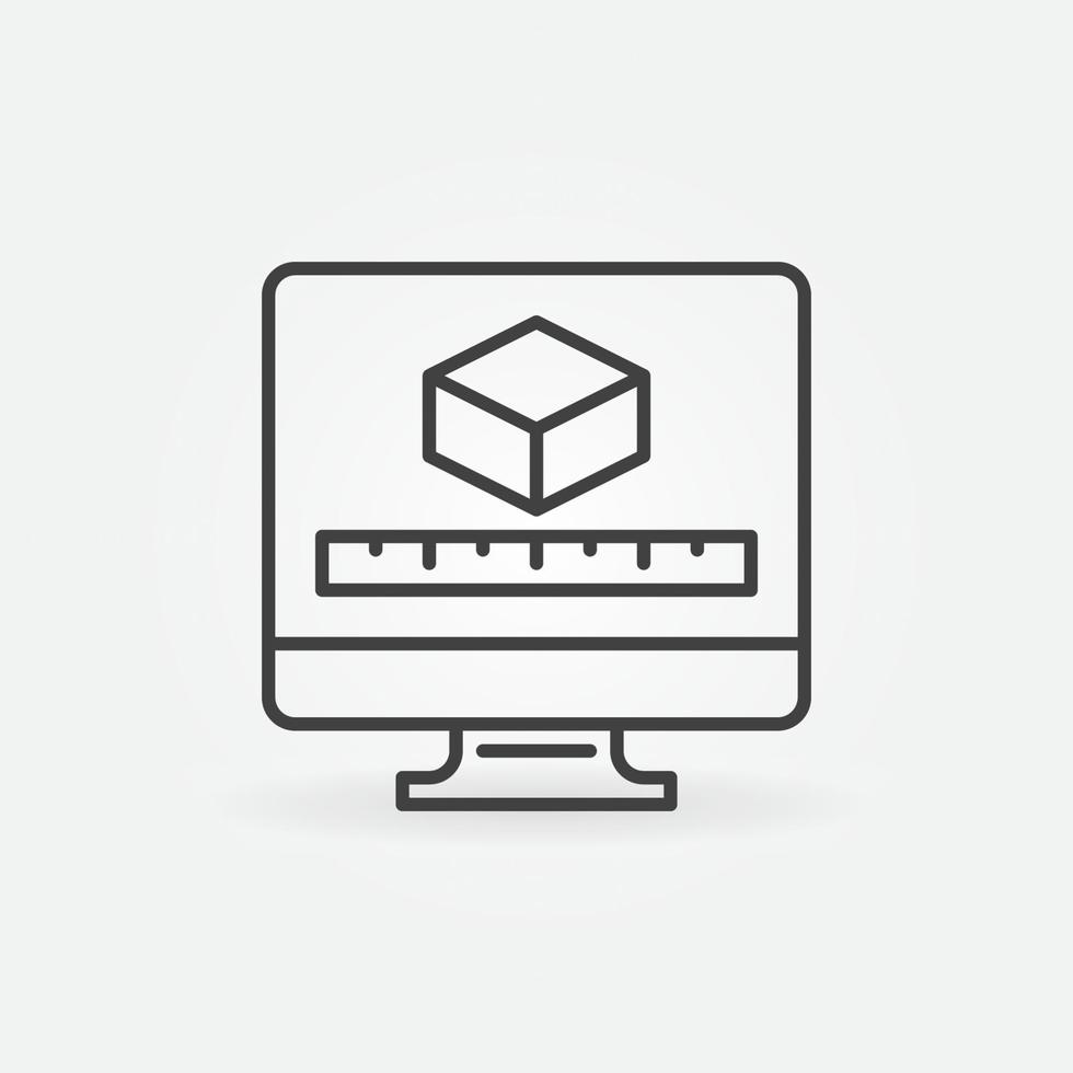 Computer with 3D Cube and Ruler vector concept outline icon