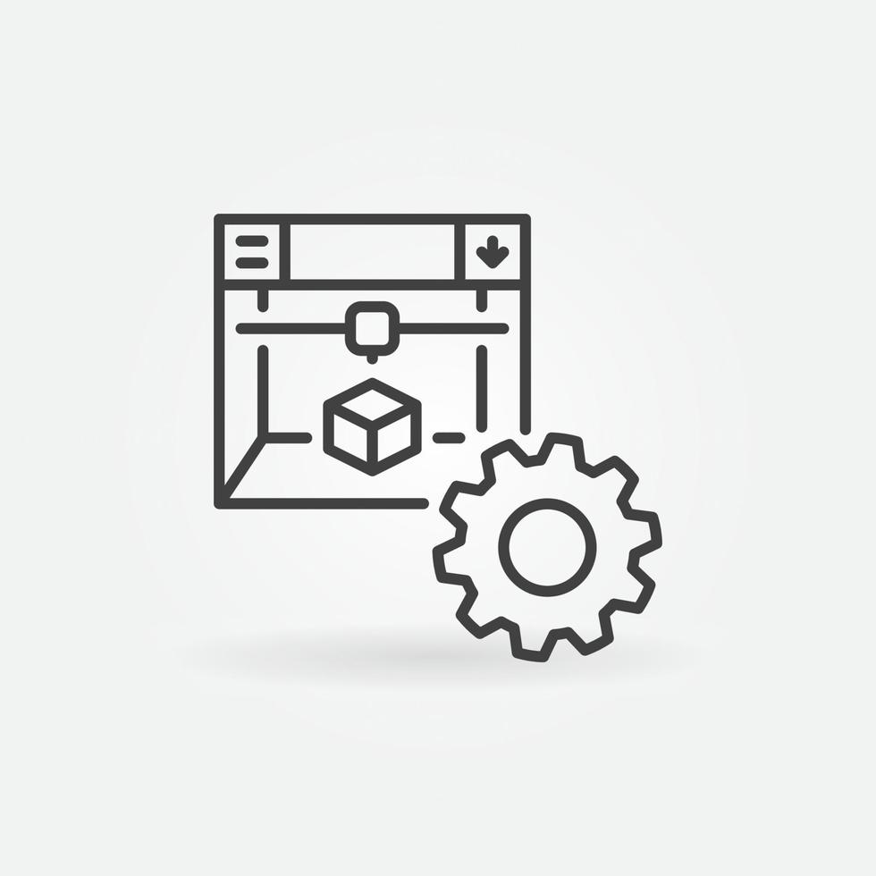 Cog Wheel with 3D printer vector Print Settings concept outline icon