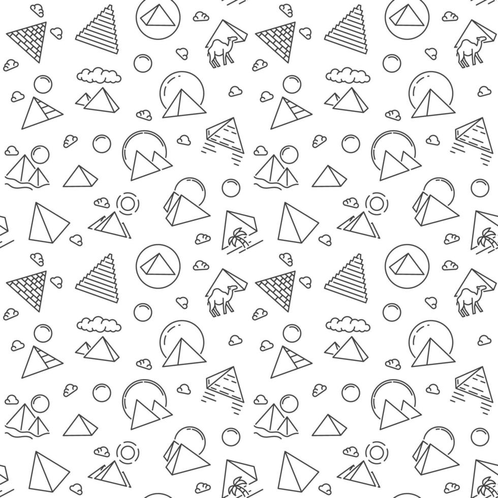 Egyptian Pyramids vector linear seamless pattern - Egypt Culture background
