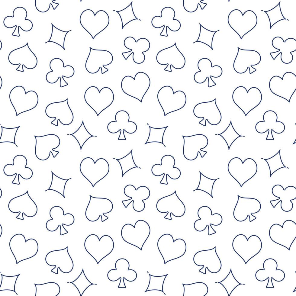 Diamonds, Spades, Clubs and Hearts - Gambling Concept Seamless linear Pattern vector