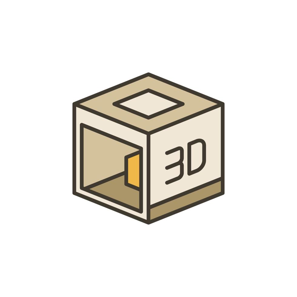icono de color de concepto de vector en forma de cubo de impresora 3d creativa