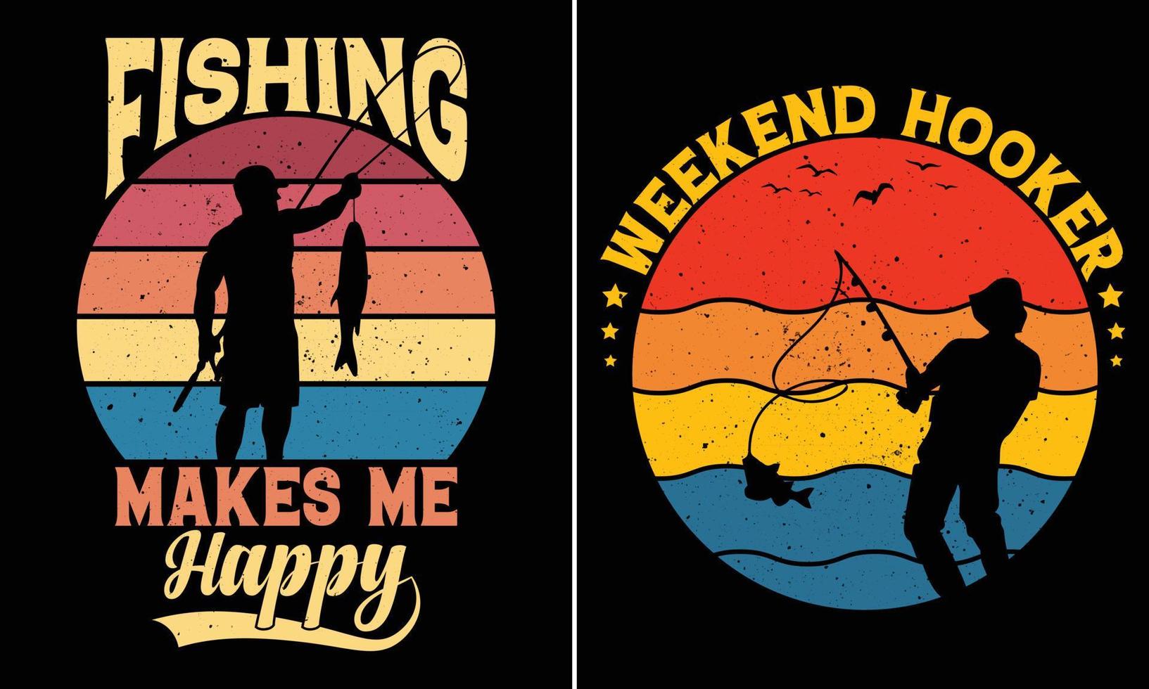 Fishing Makes Me Happy, Weekend Hooker, Fishing Retro Vintage Sunset T-shirt Design vector