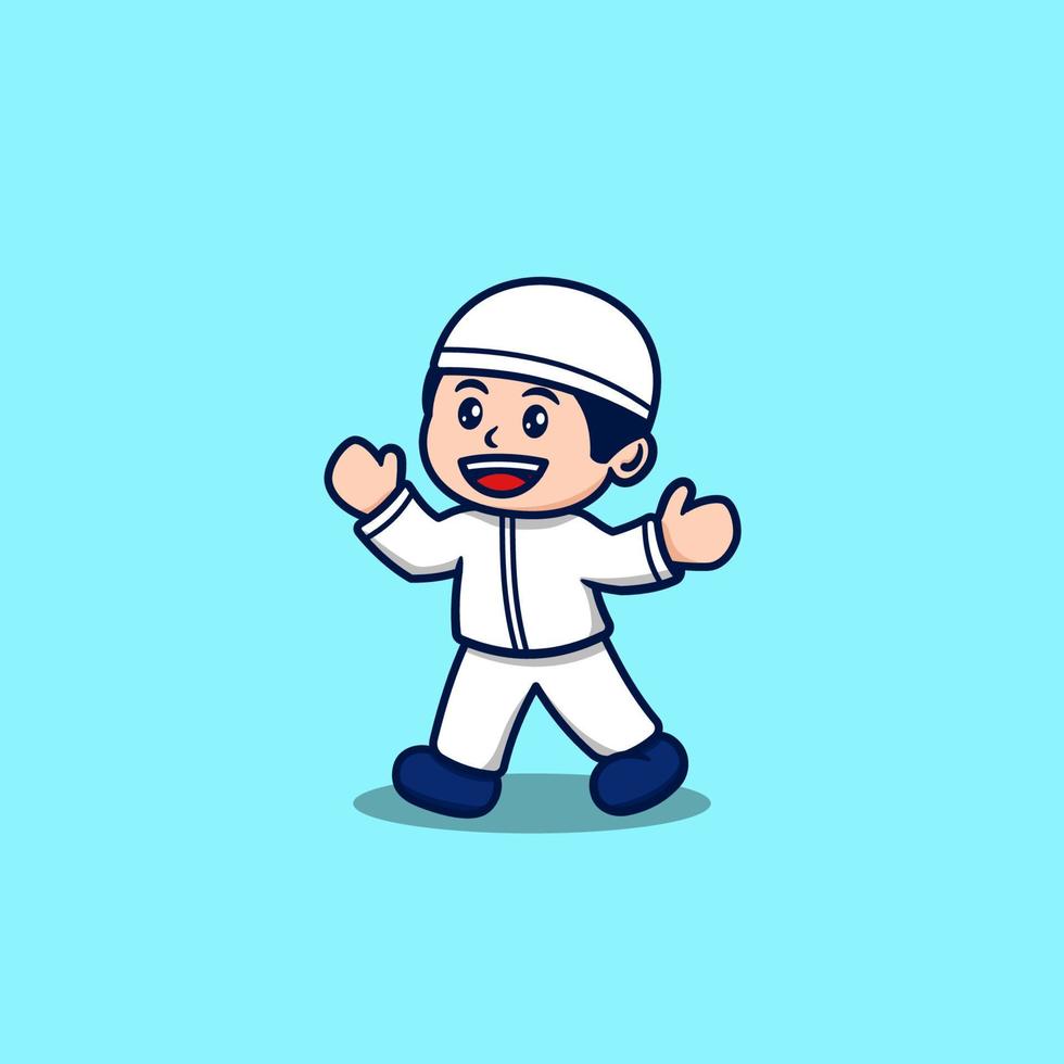 cute boy moslem cartoon illustration vector