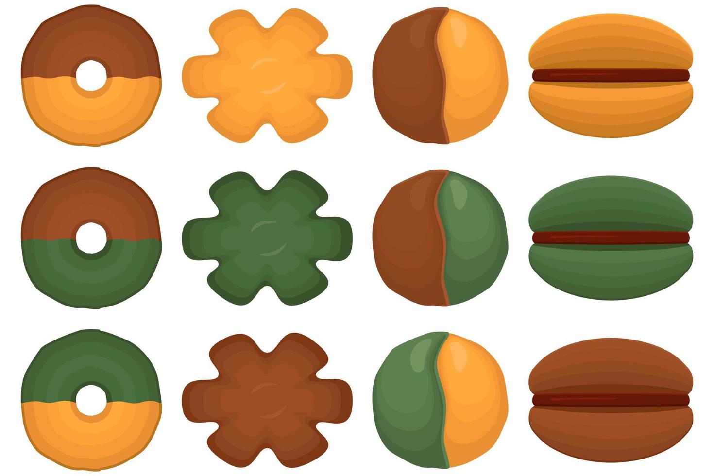 gran juego de galletas caseras de diferentes sabores en galletas de pastelería vector